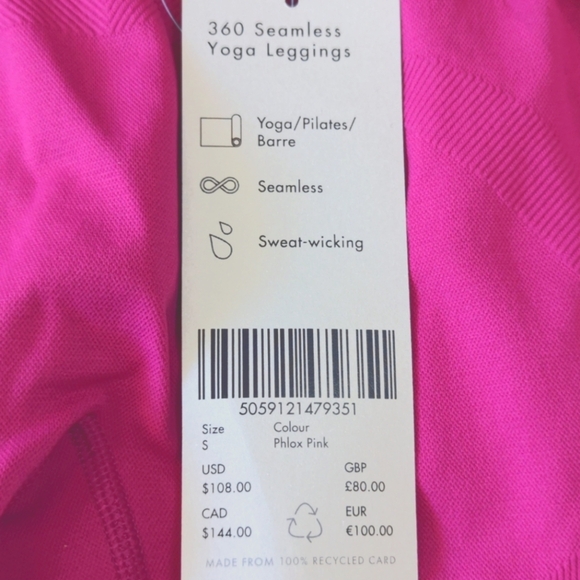 Sweaty Betty 360 Seamless Yoga Leggings NWT In Phlox Pink - Picture 4 of 9